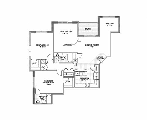 Floor plan for 2 beds, 2 baths, 1422 sqft